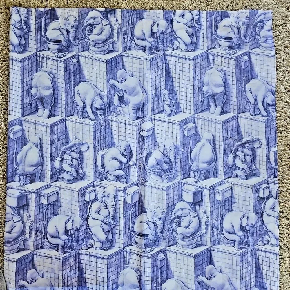 Claus Rye Schierbeck Elephants On Toilets Shower Curtain Bathroom Potty Humor